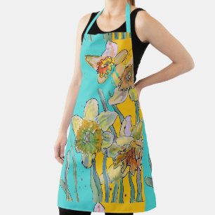 Tablier Daffodique Aquarelle Fleur Turquoise floral Apron