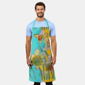 Tablier Daffodique Aquarelle Fleur Turquoise floral Apron (Porté)