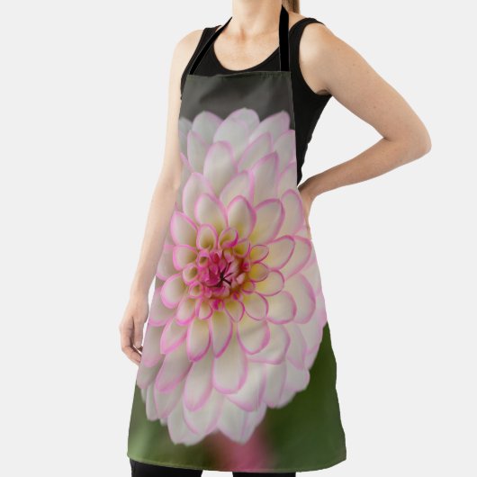 Tablier Dahlia blanc avec fleur à bordure rose (Insitu)