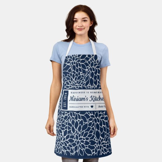 Tablier Dahlia Floral Pattern Artisan Tout-En-Un Imprimé (Porté)