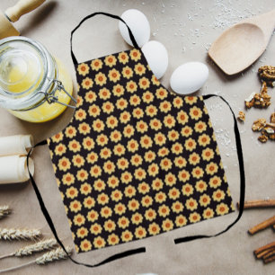 Tablier Dahlia jaune motif floral sur noir