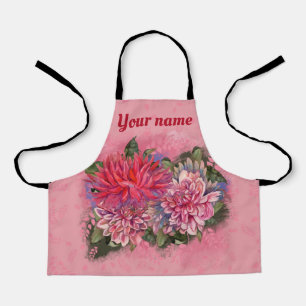 Tablier Dahlias flowers pink watercolor pattern