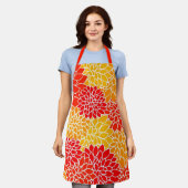 Tablier dahlias orange et rouge (Porté)