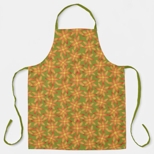 Tablier Daisy Floral Rétro en Olive Dorée (Recto)