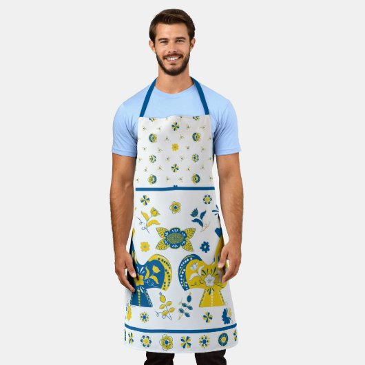 Tablier Dala populaire suédoise Rooster l bleu et jaune (Porté)