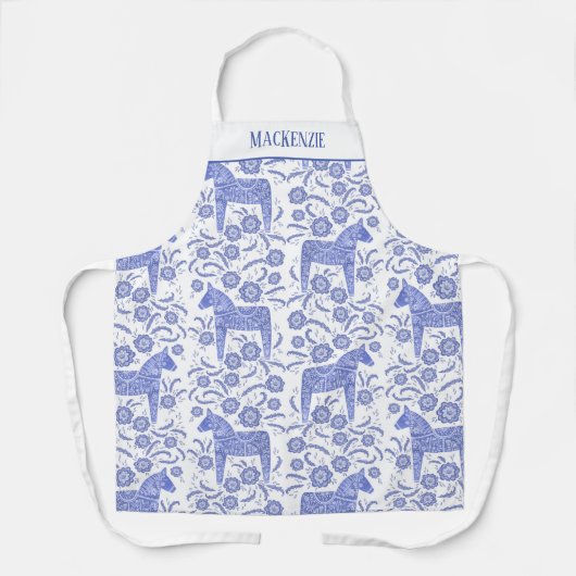 Tablier Dala Suédoise Cheval Folse Art Bleu Personnalisé N (Recto)