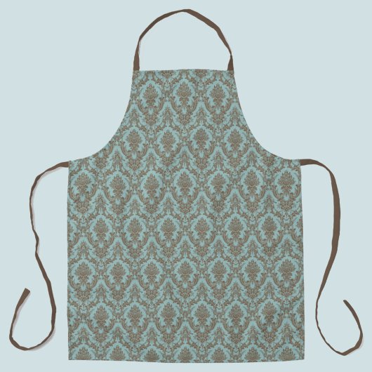Tablier Damask Aqua et motif bronzé