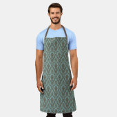 Tablier Damask Aqua et motif bronzé (Porté)