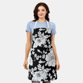 Tablier Dames Florales En Noir Et Blanc (Porté)