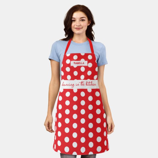 Tablier "Dancing in the Kitchen" - Red Polka Dot (Porté)