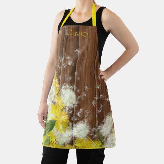 Tablier Dandelions et clôture rustique en bois (Insitu)