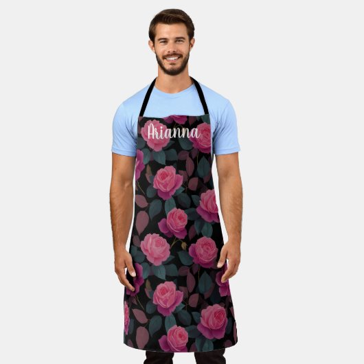 Tablier Dark Floral Pink Rose Pattern Custom (Porté)