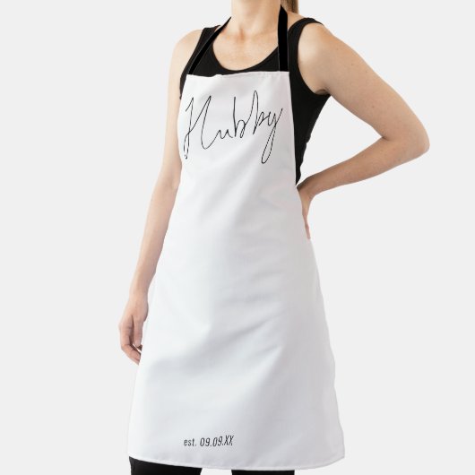 Tablier Date de Hubby de script moderne noir blanc (Insitu)