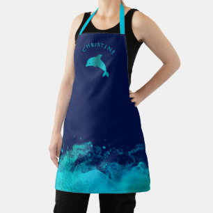 Tablier dauphin bleu et vagues sur bleu
