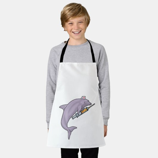 Tablier Dauphin comme infirmière avec seringue (Porté)