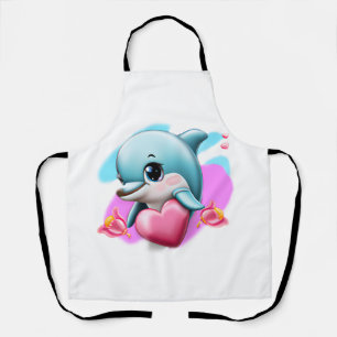 Tablier Dauphin de bébé mignon avec le coeur de Valentine