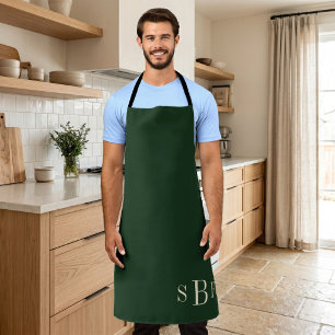 Tablier de chef à monogramme vert forêt