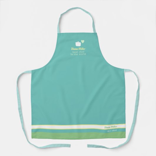 tablier de chef bleu turquoise avec son nom (Recto)