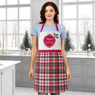 Tablier de chef de Noël à motif tartan et houx