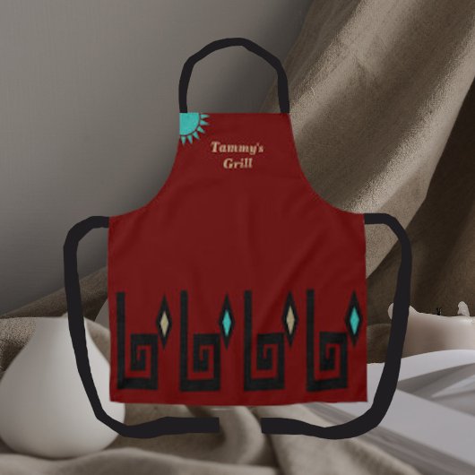 Tablier de chef de style aztèque sud-ouest rouge c