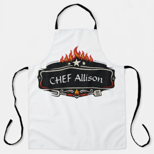 Tablier de chef personnalisé avec flammes   Nom pe