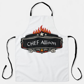 Tablier de chef personnalisé avec flammes | Nom pe