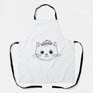 Tablier de cuisine à bavette blanche avec chat de