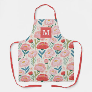 Tablier de cuisine à fleurs de pivoine rose Cute