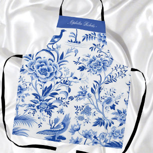 Tablier de cuisine à fleurs en chinoiserie bleue p
