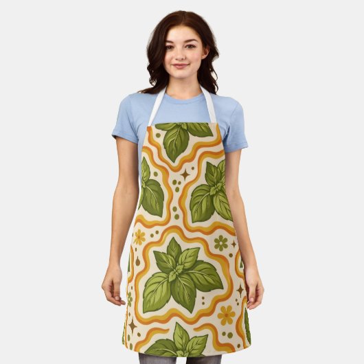 Tablier de cuisine à motif basilic (Porté)