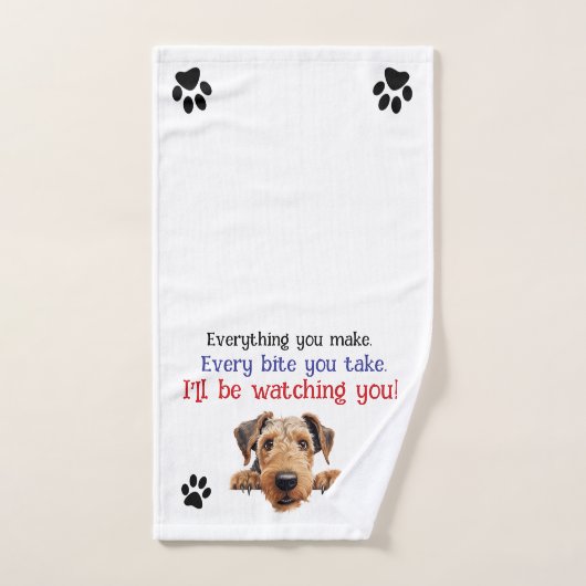 Tablier de cuisine Airedale Je vous surveille (Serviette à main)