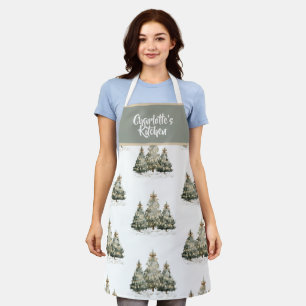 Tablier de cuisine Arbres de Noël joyeux à l'aquar