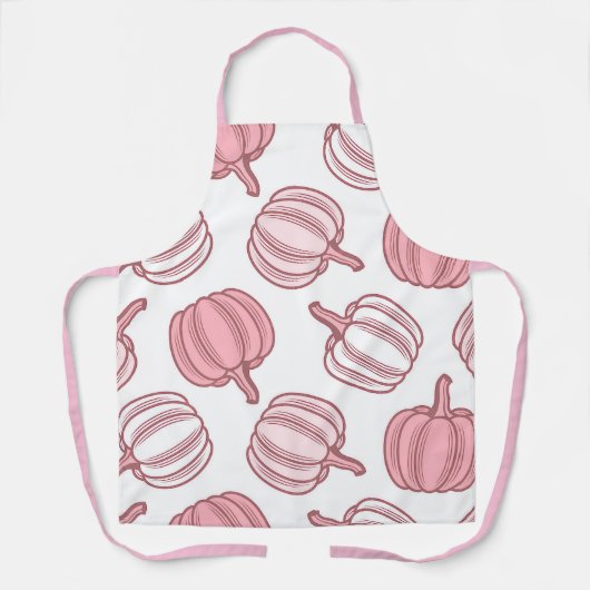 Tablier de cuisine citrouille imprimé rose et blan (Recto)
