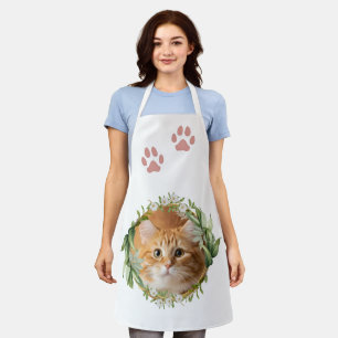 Tablier de cuisine empreintes de pattes et chat mi