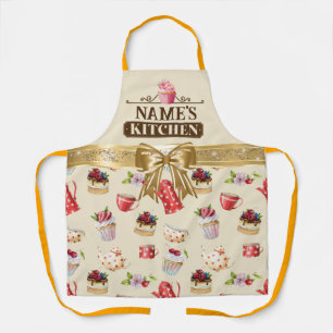Tablier de cuisine et cupcake rose aquarelle avec