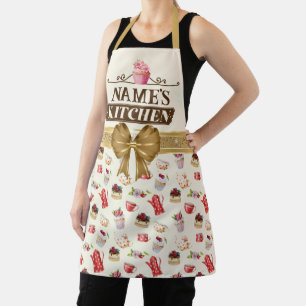 Tablier de cuisine et cupcake rose aquarelle avec