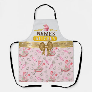 Tablier de cuisine et cupcake rose aquarelle avec
