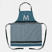 Tablier de cuisine géométrique bleu avec initiale (Recto)