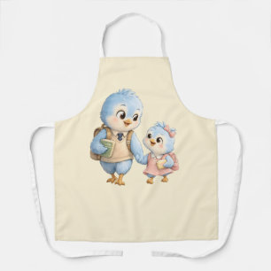 Tablier de cuisine jolie famille d'oiseaux bleus