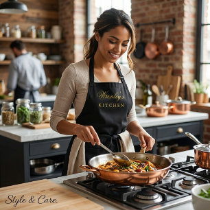 Tablier de cuisine noir personnalisé avec nom