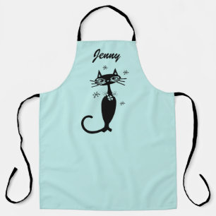 Tablier de cuisine personnalisé chat noir rétro at