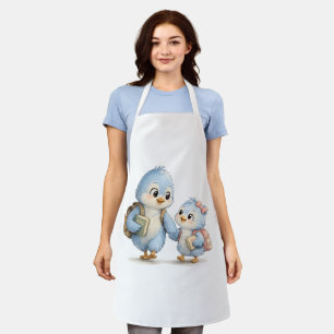 Tablier de cuisine pour famille d'oiseaux bleus mi