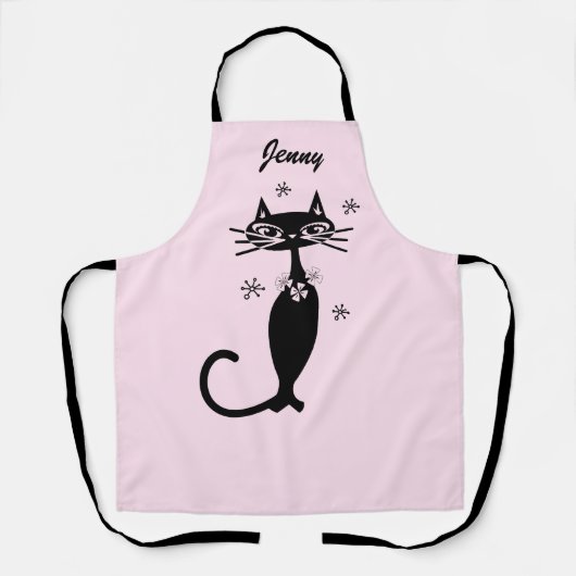 Tablier de cuisine rétro chat noir atomique (Recto)