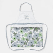 Tablier de cuisine vert et gris à fleurs délicates (Recto)