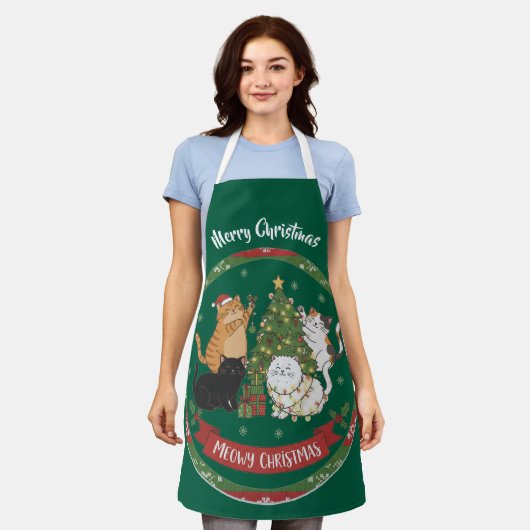 Tablier de famille de chat de Noël joyeux (Porté)