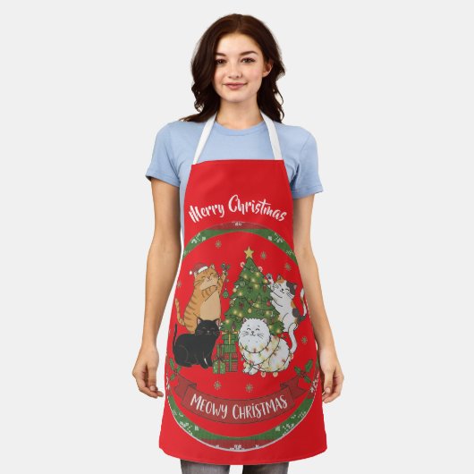 Tablier de famille de chat de Noël joyeux (Porté)