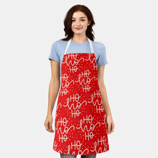 Tablier de fête de Noël Ho Ho Ho rouge (Porté)