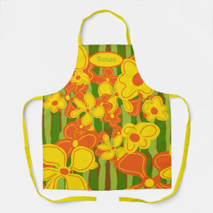 Tablier de fleurs orange jaune des années 1970