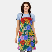 Tablier de fleurs peintes Frida Kahlo customisé (Porté)