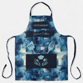 Tablier de gourmet abstrait bleu - Vêtements de cu (Recto)